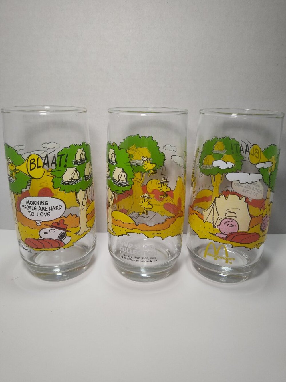 Vintage 1983 McDonalds Camp Snoopy Glasses Lot Of 3 Peanuts Charlie Brown
